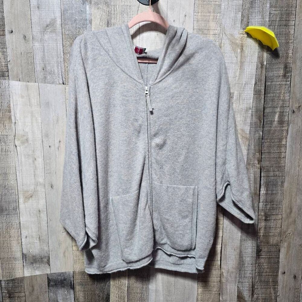 Wrap London Cashmere Grey and Blue Marled Zip Poncho Cardigan Large Designer